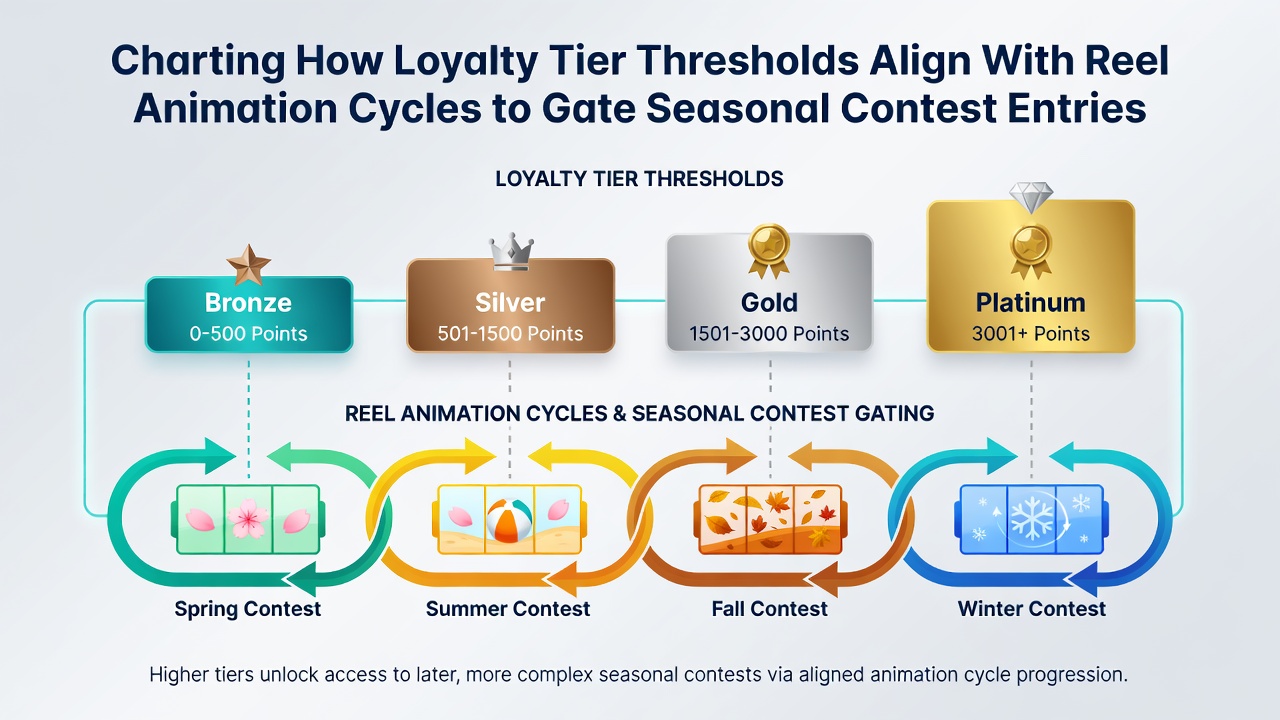 Cross-device synchronization of reel animations and loyalty gates during seasonal contests