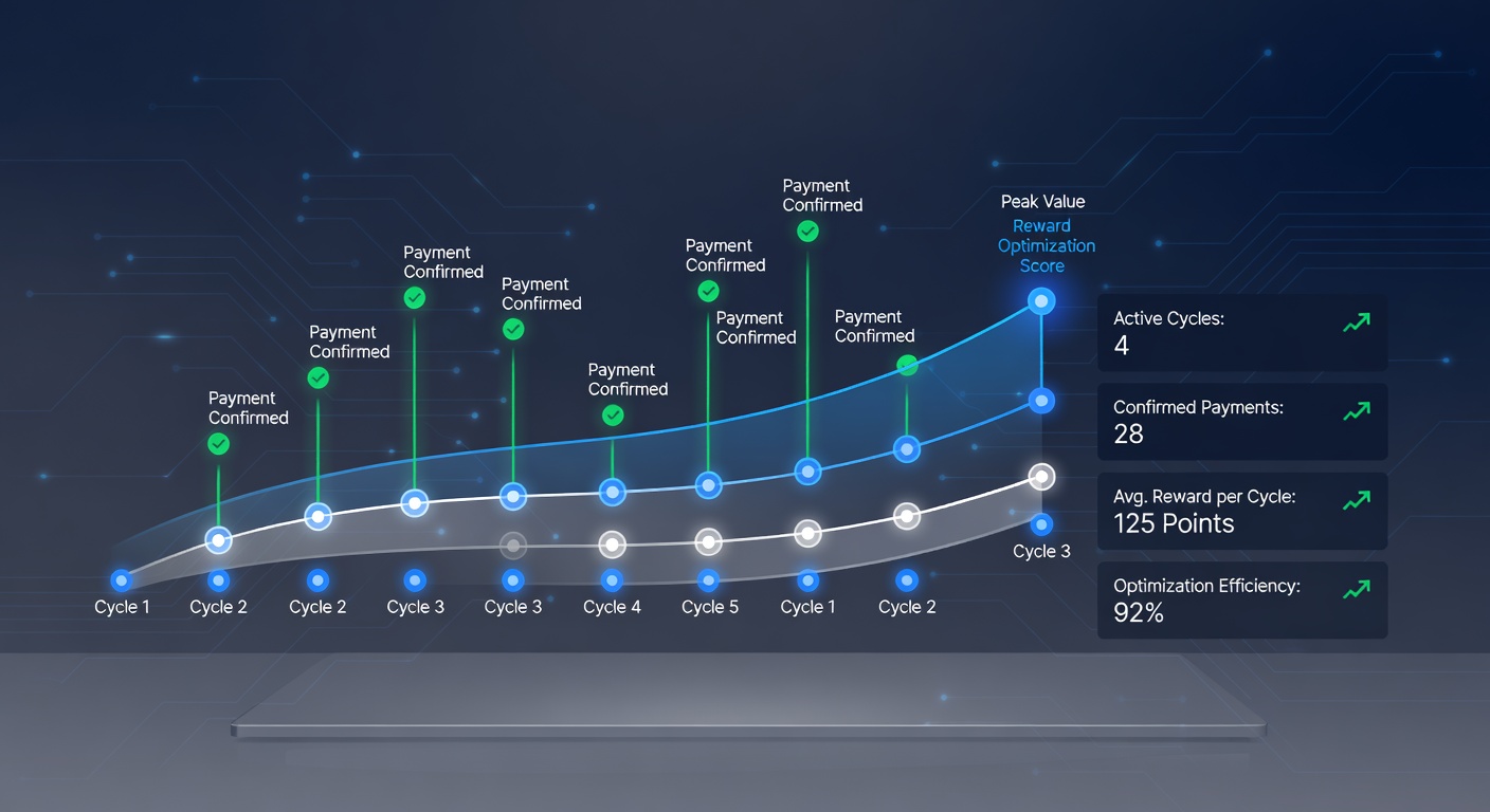 Analytics interface showing payment confirmation timestamps matched to contest cycle calendars with reward optimization metrics