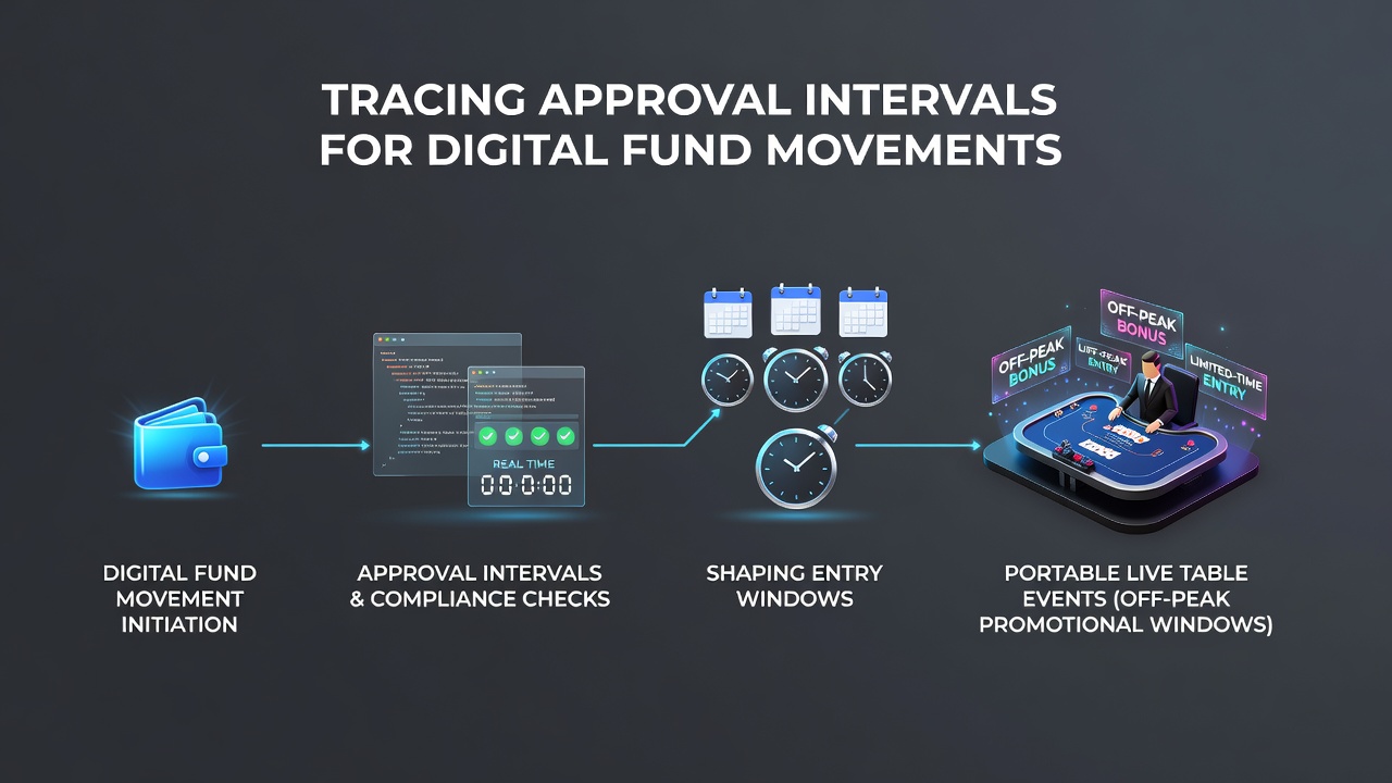 Digital transaction flow diagram showing approval intervals for mobile casino deposits during promotional periods