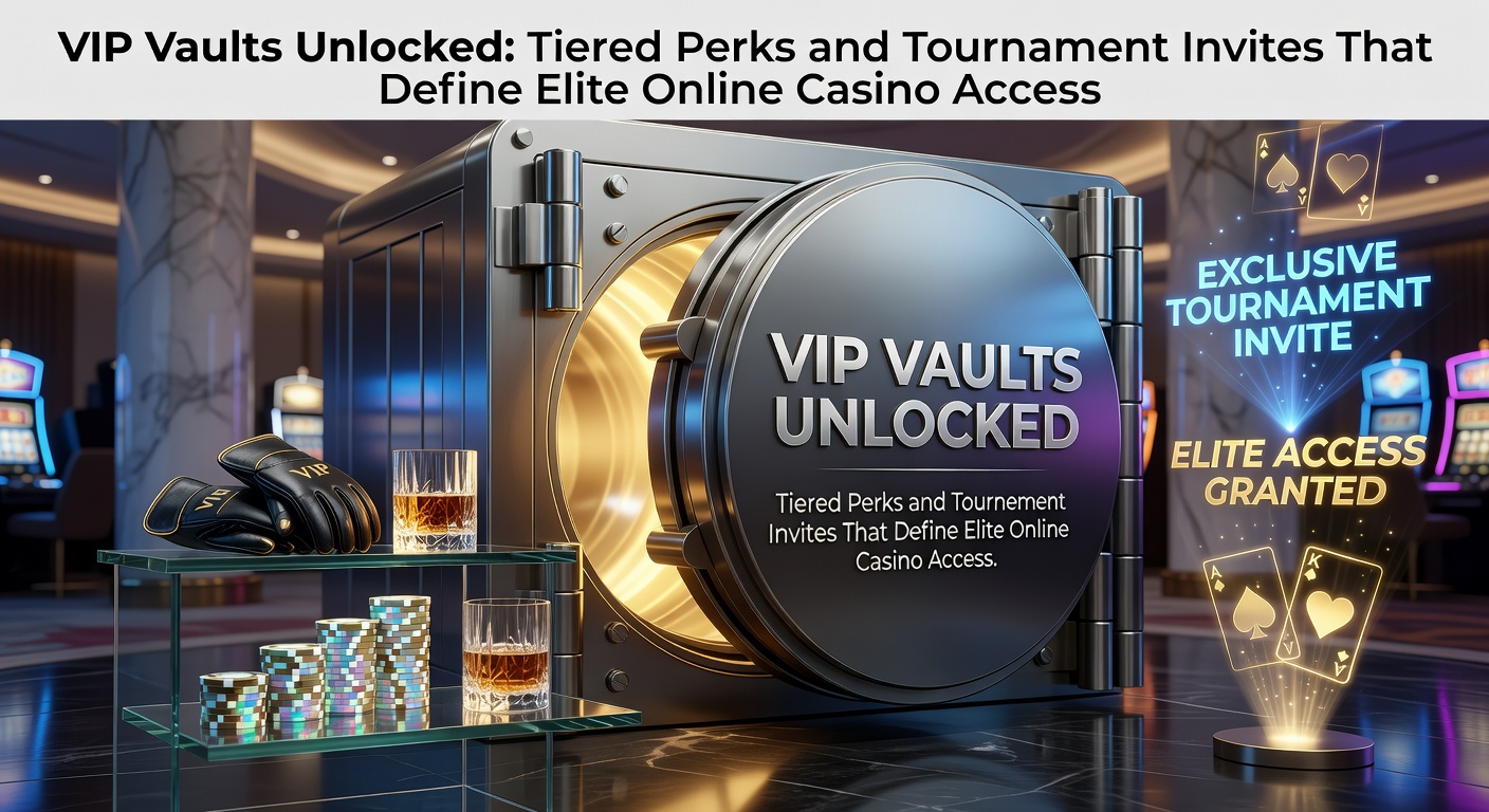Glowing VIP vault door unlocking to reveal tiers of golden perks and tournament trophies in an online casino interface